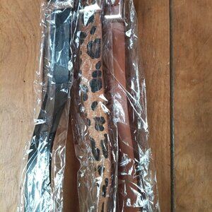 Trio Of Women's Belts Tan Brown Black Leopard Print Gold Buckles NIP